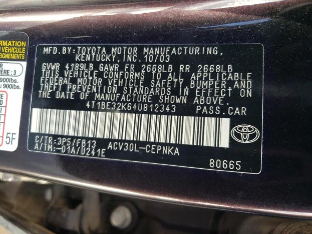 Photo 11 VIN: 4T1BE32K64U812343 - TOYOTA CAMRY LE 