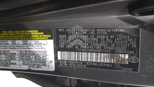 Photo 6 VIN: 4T1BE32K64U857542 - TOYOTA CAMRY SE 