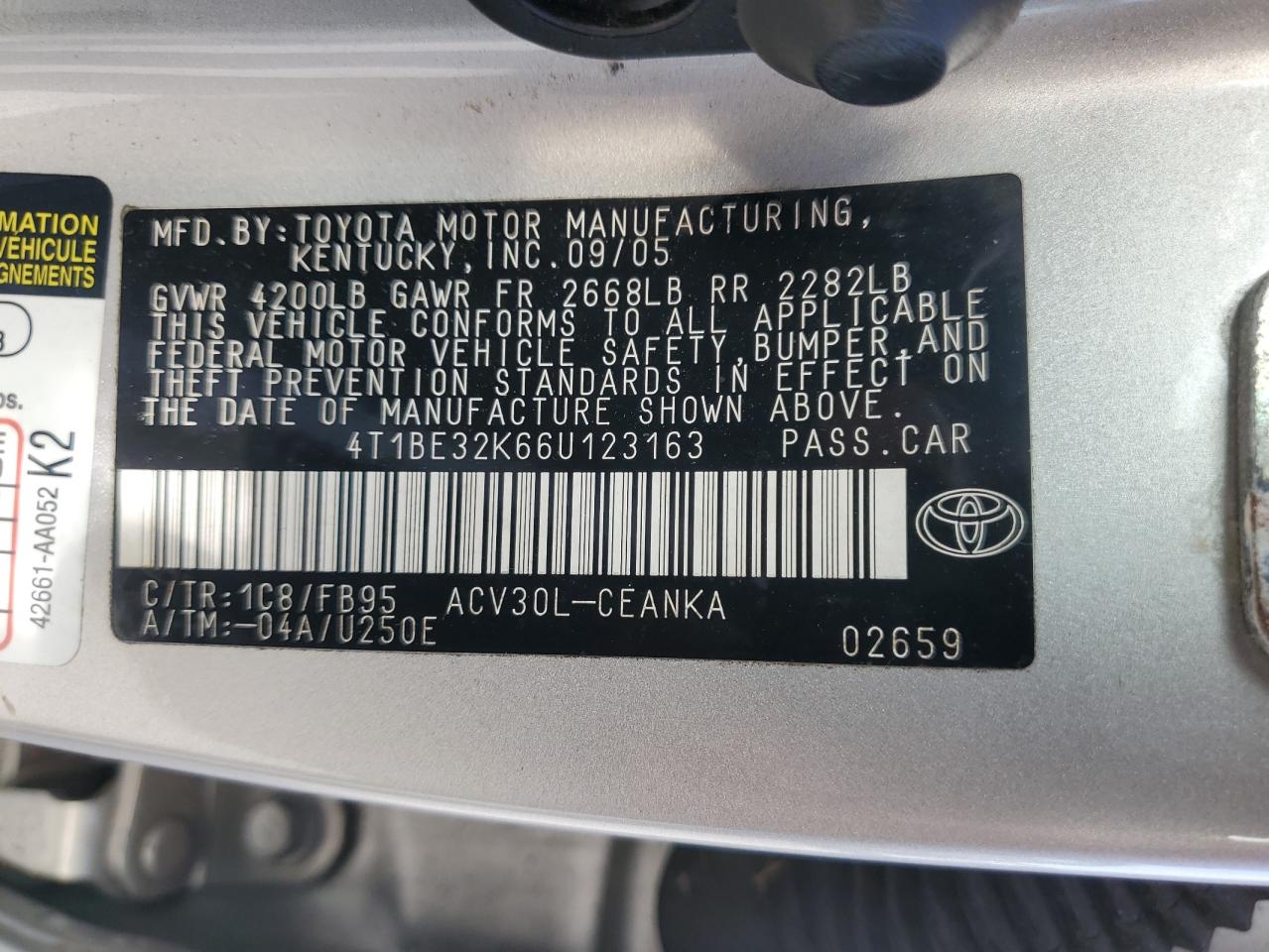 Photo 12 VIN: 4T1BE32K66U123163 - TOYOTA CAMRY 