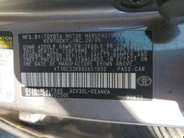 Photo 11 VIN: 4T1BE32K66U651950 - TOYOTA CAMRY LE 