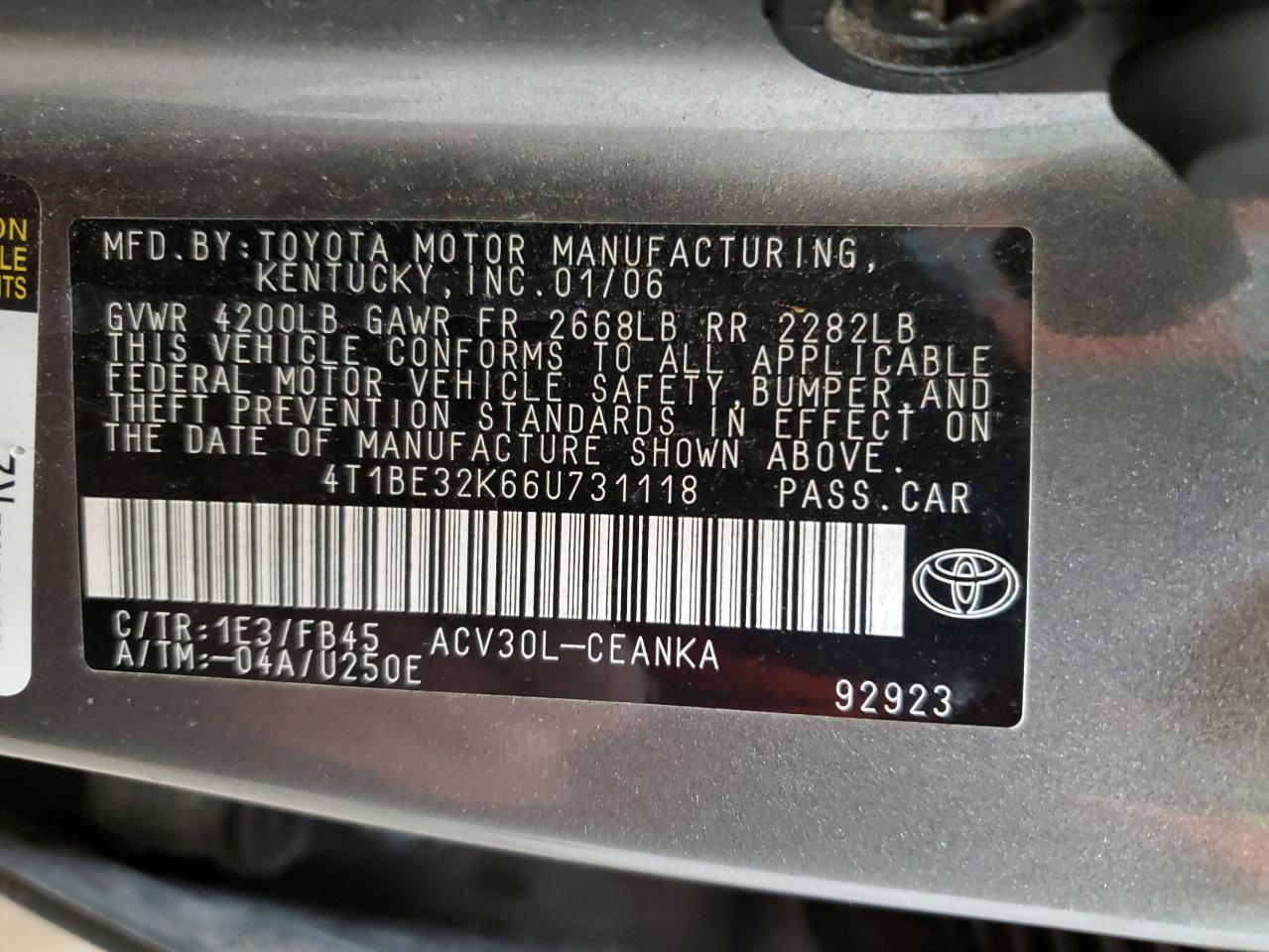 Photo 11 VIN: 4T1BE32K66U731118 - TOYOTA CAMRY LE 