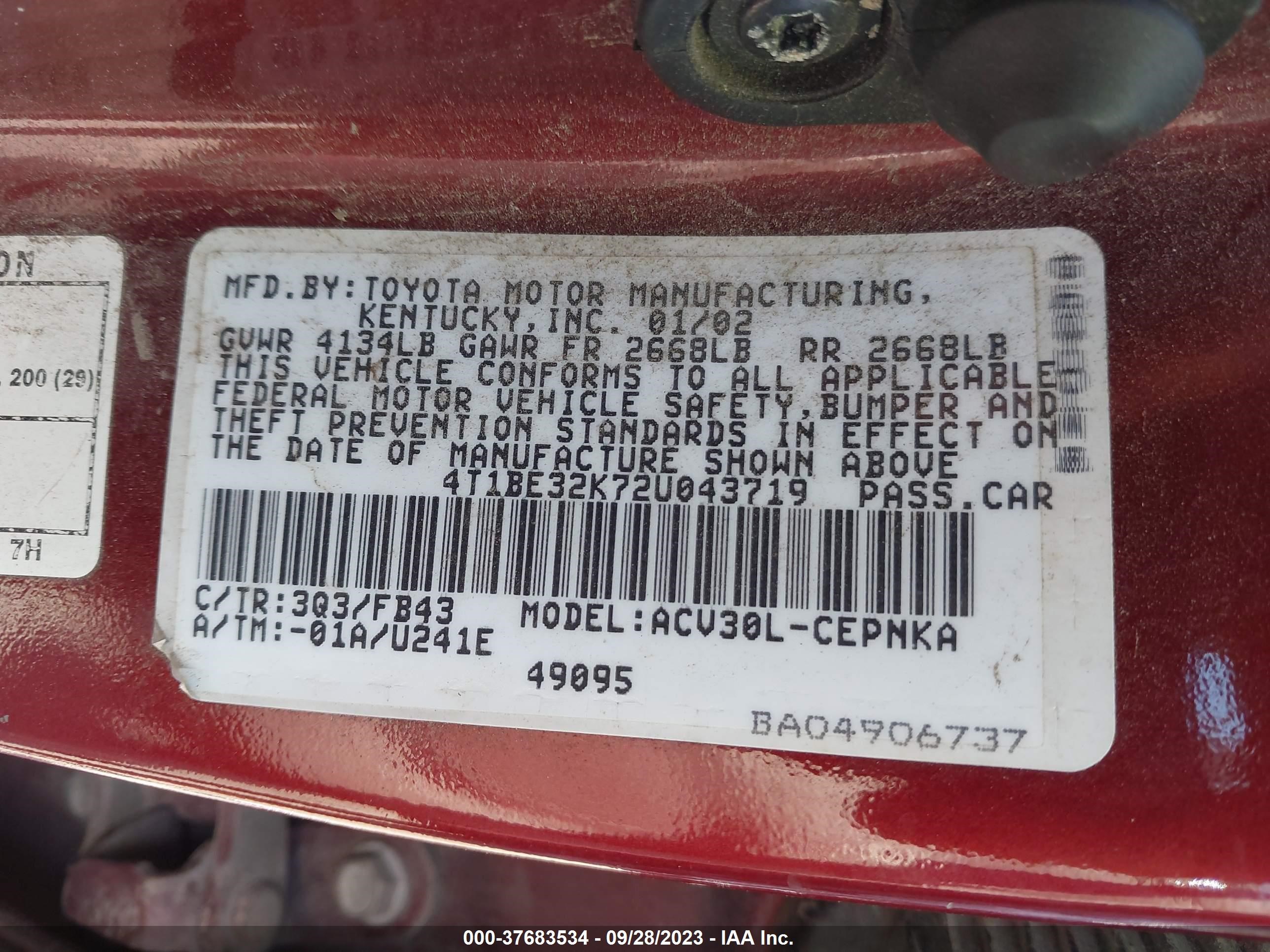 Photo 8 VIN: 4T1BE32K72U043719 - TOYOTA CAMRY 