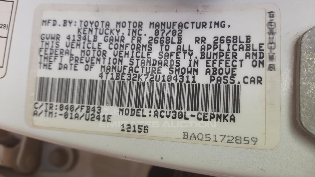 Photo 2 VIN: 4T1BE32K72U104311 - TOYOTA CAMRY 