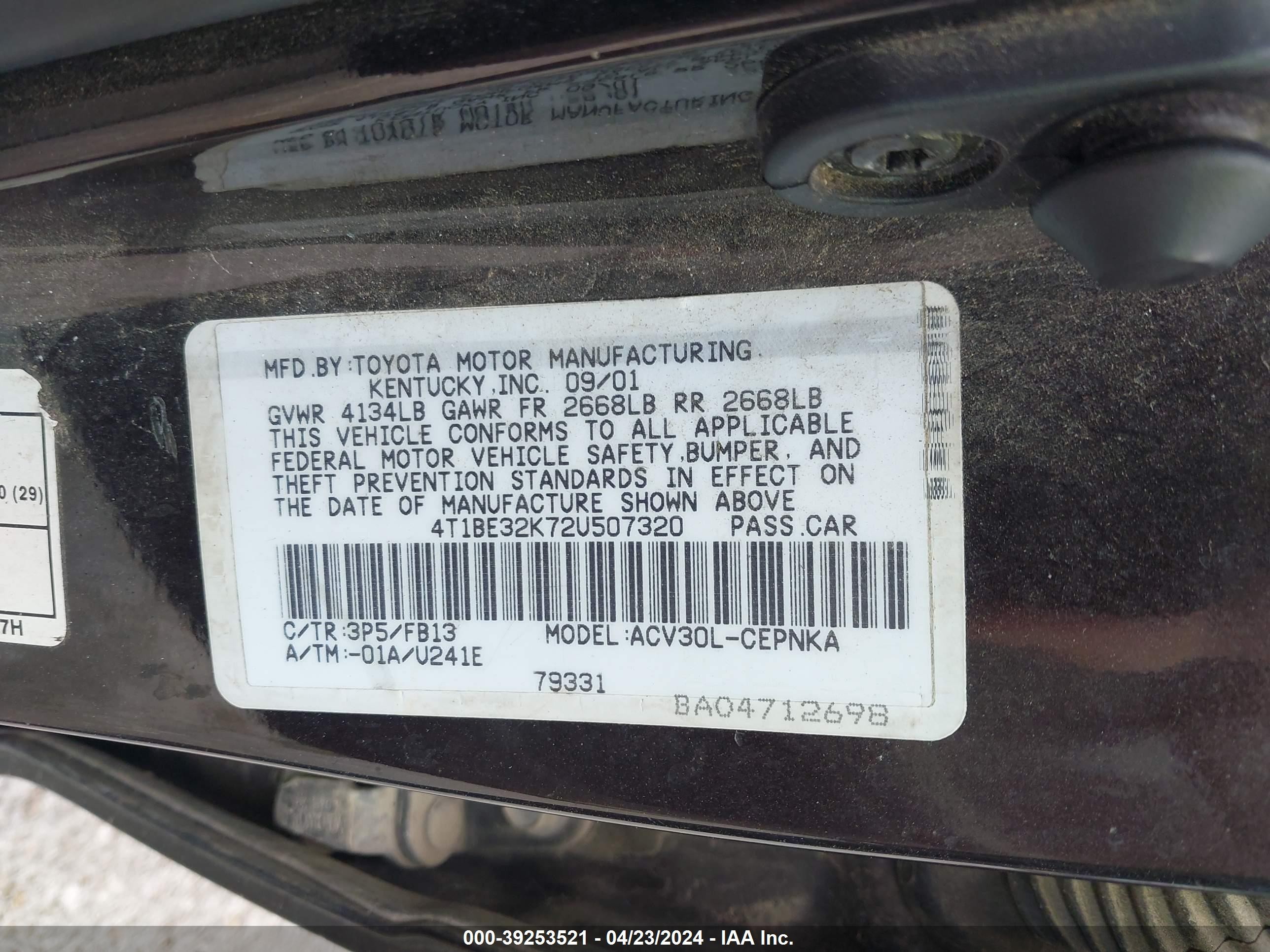 Photo 8 VIN: 4T1BE32K72U507320 - TOYOTA CAMRY 