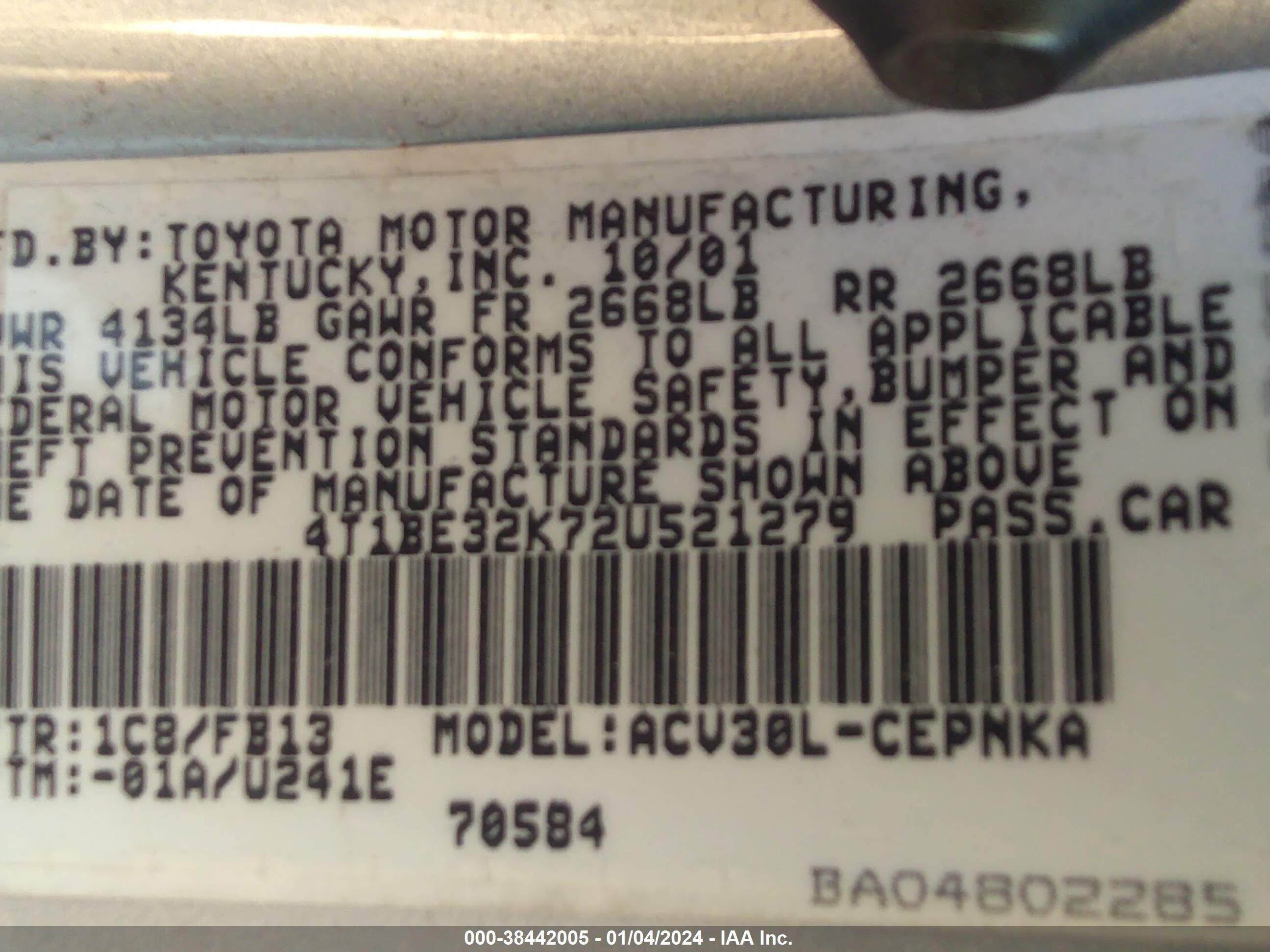 Photo 8 VIN: 4T1BE32K72U521279 - TOYOTA CAMRY 