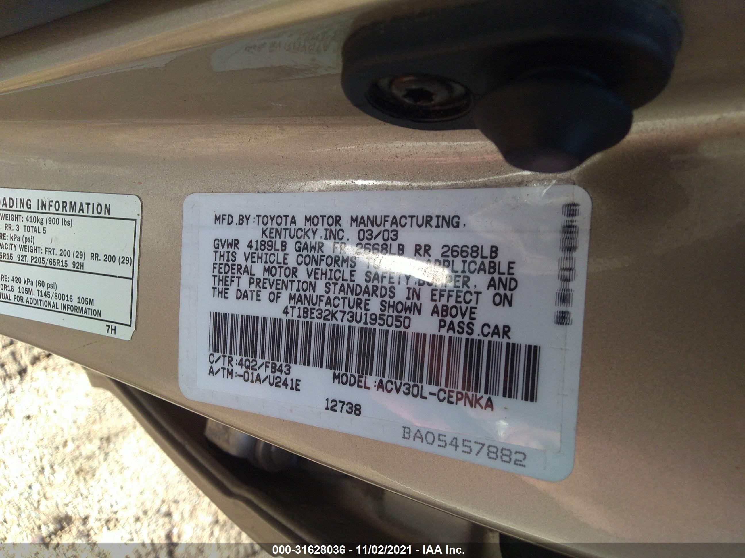 Photo 8 VIN: 4T1BE32K73U195050 - TOYOTA CAMRY 