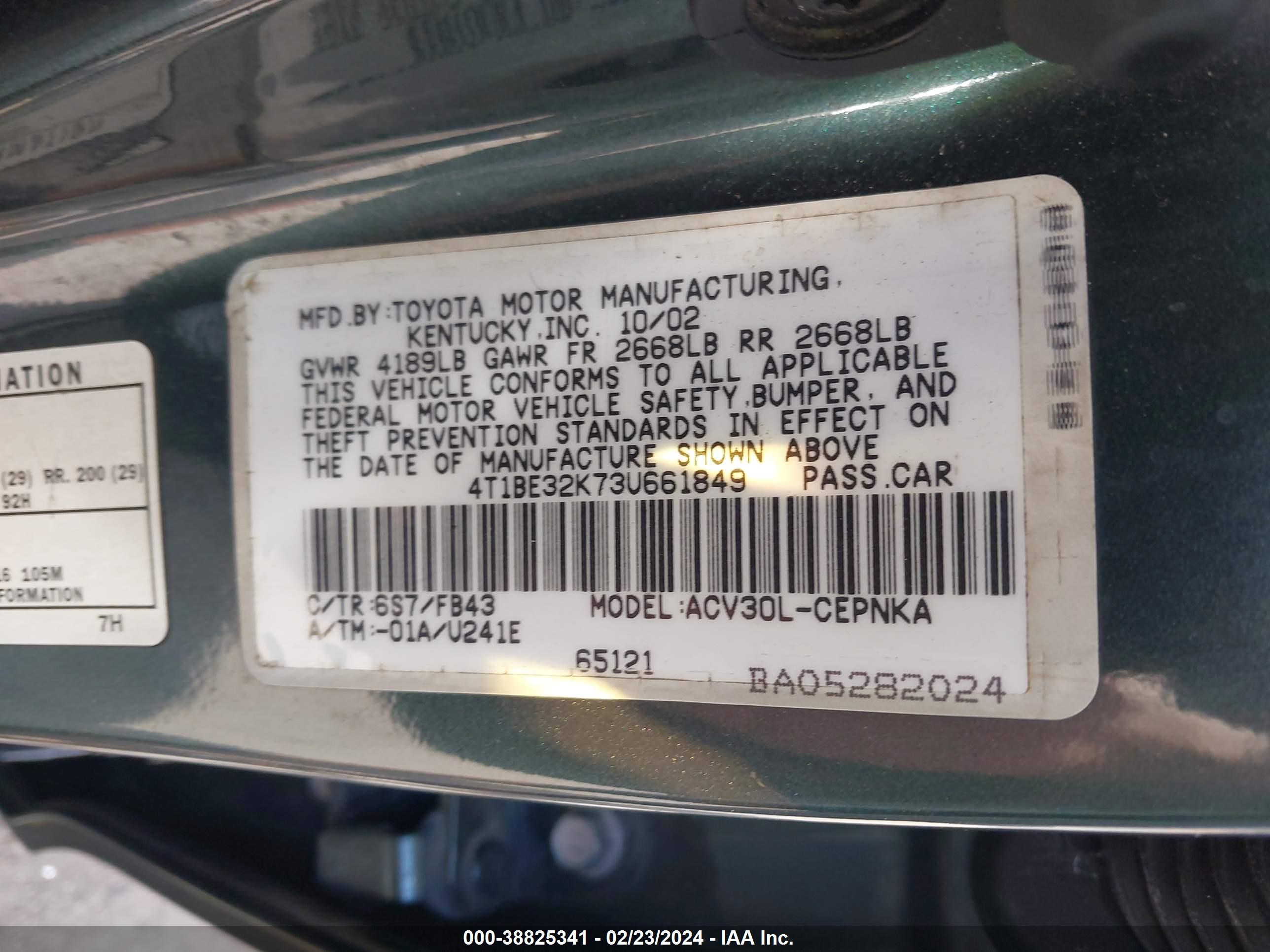 Photo 8 VIN: 4T1BE32K73U661849 - TOYOTA CAMRY 