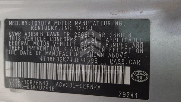 Photo 1 VIN: 4T1BE32K74U846596 - TOYOTA CAMRY 