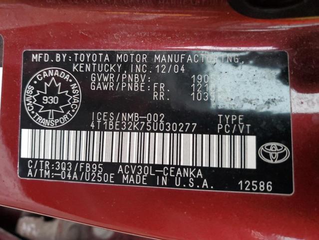 Photo 11 VIN: 4T1BE32K75U030277 - TOYOTA CAMRY 