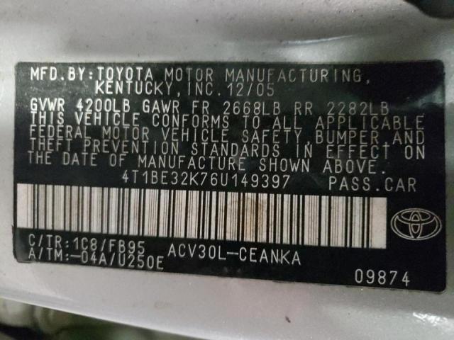 Photo 9 VIN: 4T1BE32K76U149397 - TOYOTA CAMRY LE 