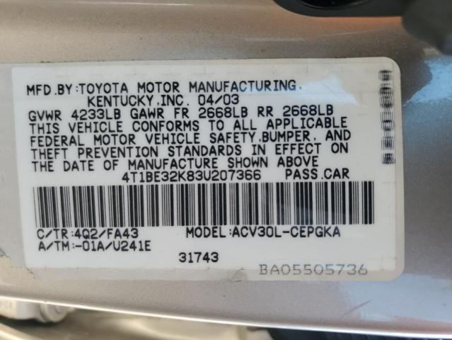 Photo 12 VIN: 4T1BE32K83U207366 - TOYOTA CAMRY LE 