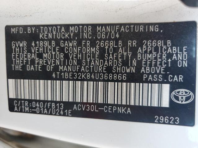 Photo 11 VIN: 4T1BE32K84U368866 - TOYOTA CAMRY LE 