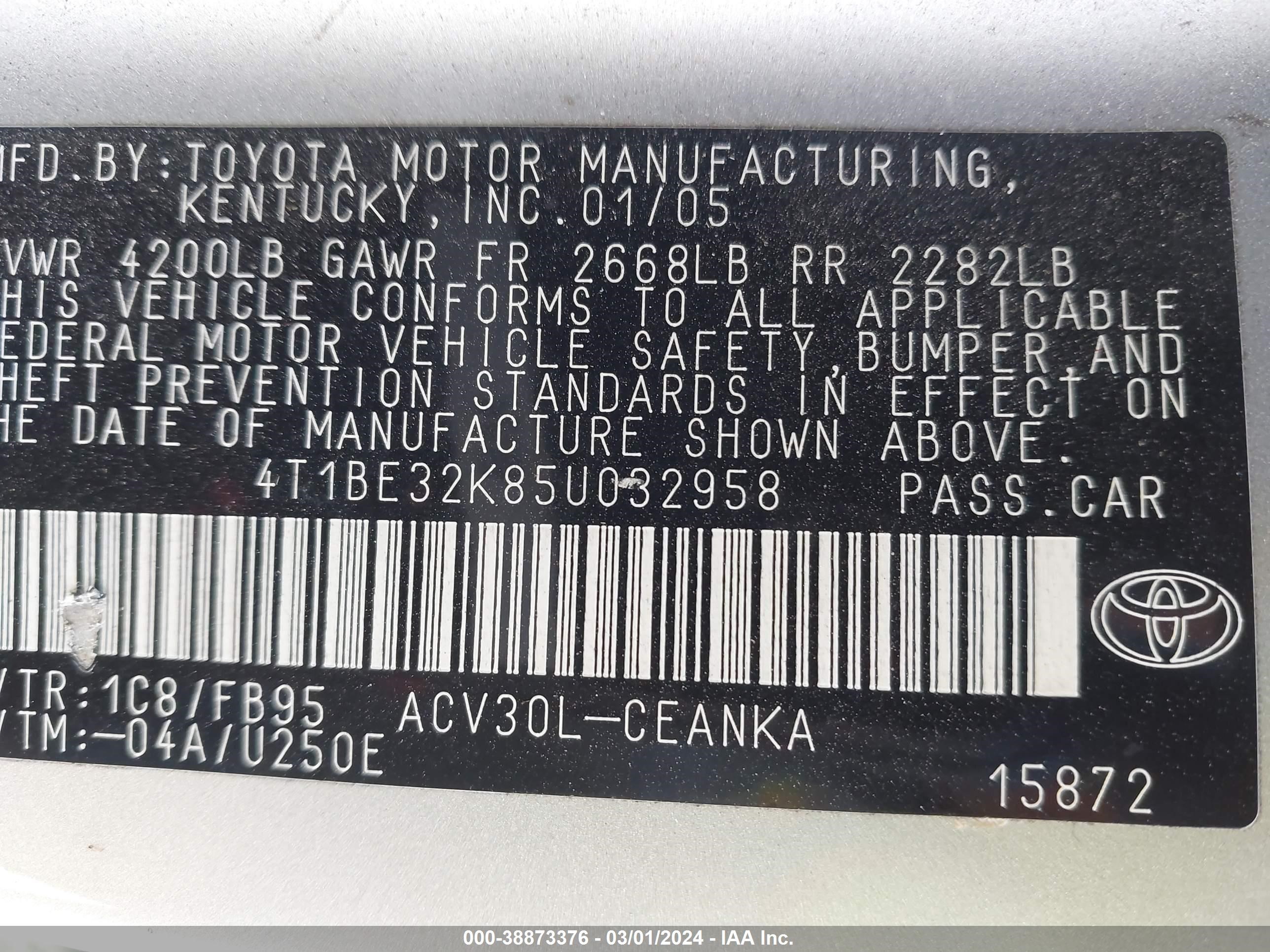 Photo 8 VIN: 4T1BE32K85U032958 - TOYOTA CAMRY 