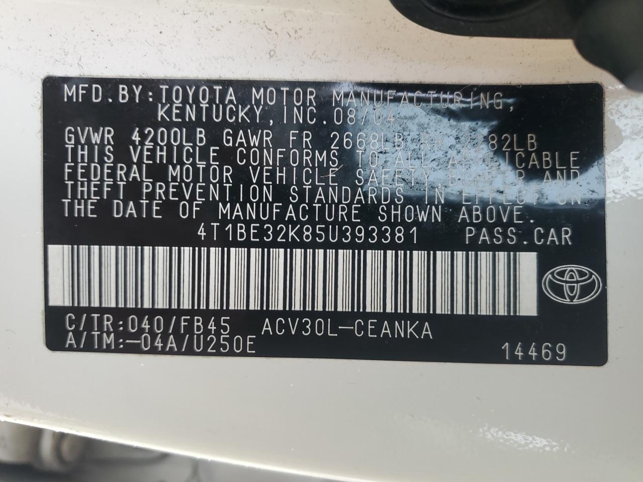 Photo 11 VIN: 4T1BE32K85U393381 - TOYOTA CAMRY 