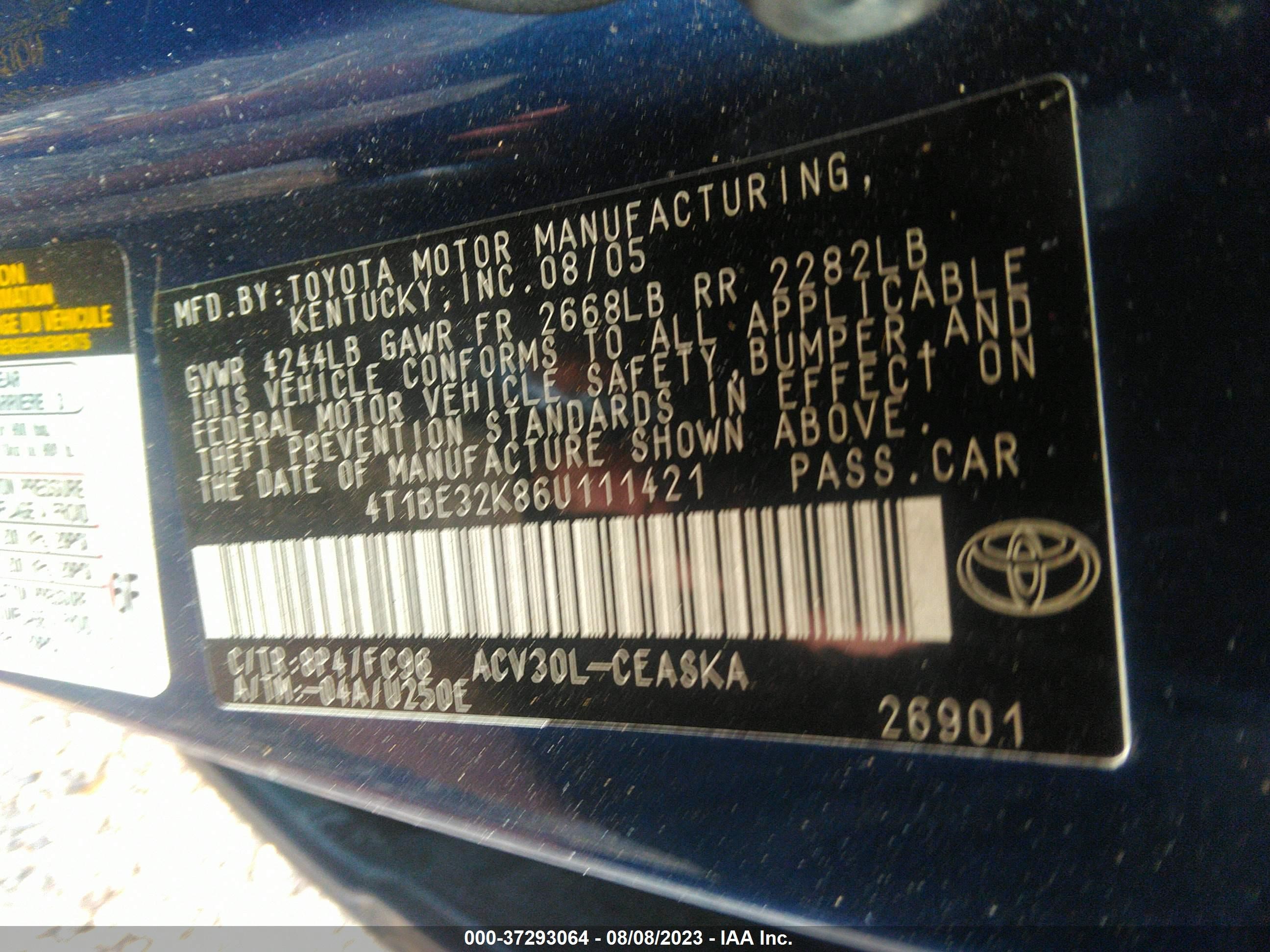 Photo 8 VIN: 4T1BE32K86U111421 - TOYOTA CAMRY 