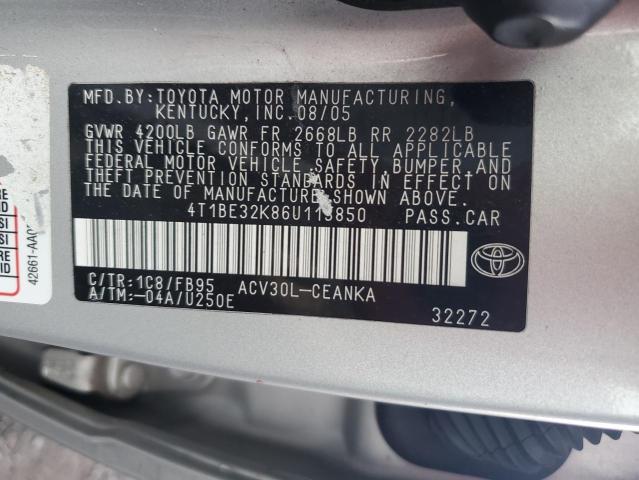 Photo 11 VIN: 4T1BE32K86U113850 - TOYOTA CAMRY LE 