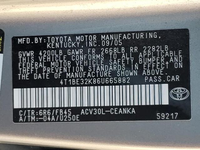 Photo 11 VIN: 4T1BE32K86U665882 - TOYOTA CAMRY 