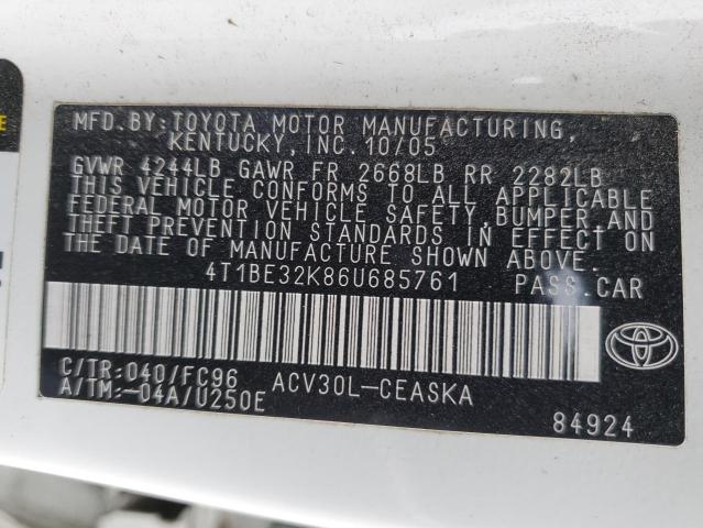 Photo 11 VIN: 4T1BE32K86U685761 - TOYOTA CAMRY LE 