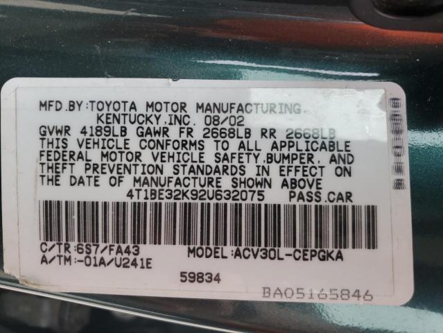 Photo 11 VIN: 4T1BE32K92U632075 - TOYOTA CAMRY LE 