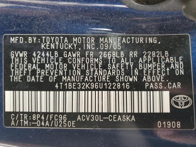 Photo 11 VIN: 4T1BE32K96U122816 - TOYOTA CAMRY 