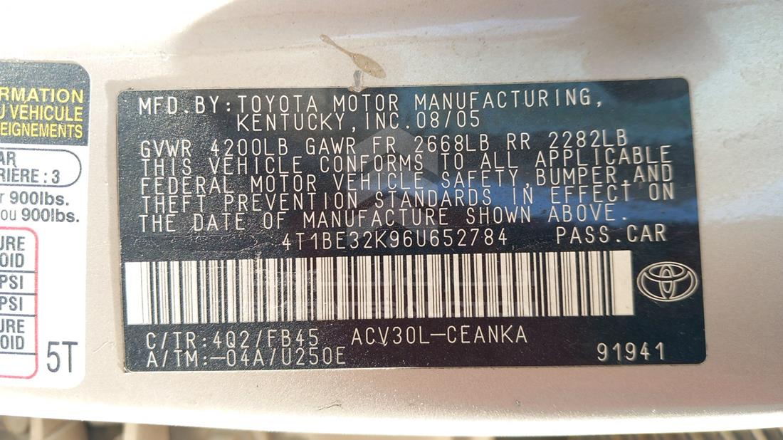 Photo 3 VIN: 4T1BE32K96U652784 - TOYOTA CAMRY 