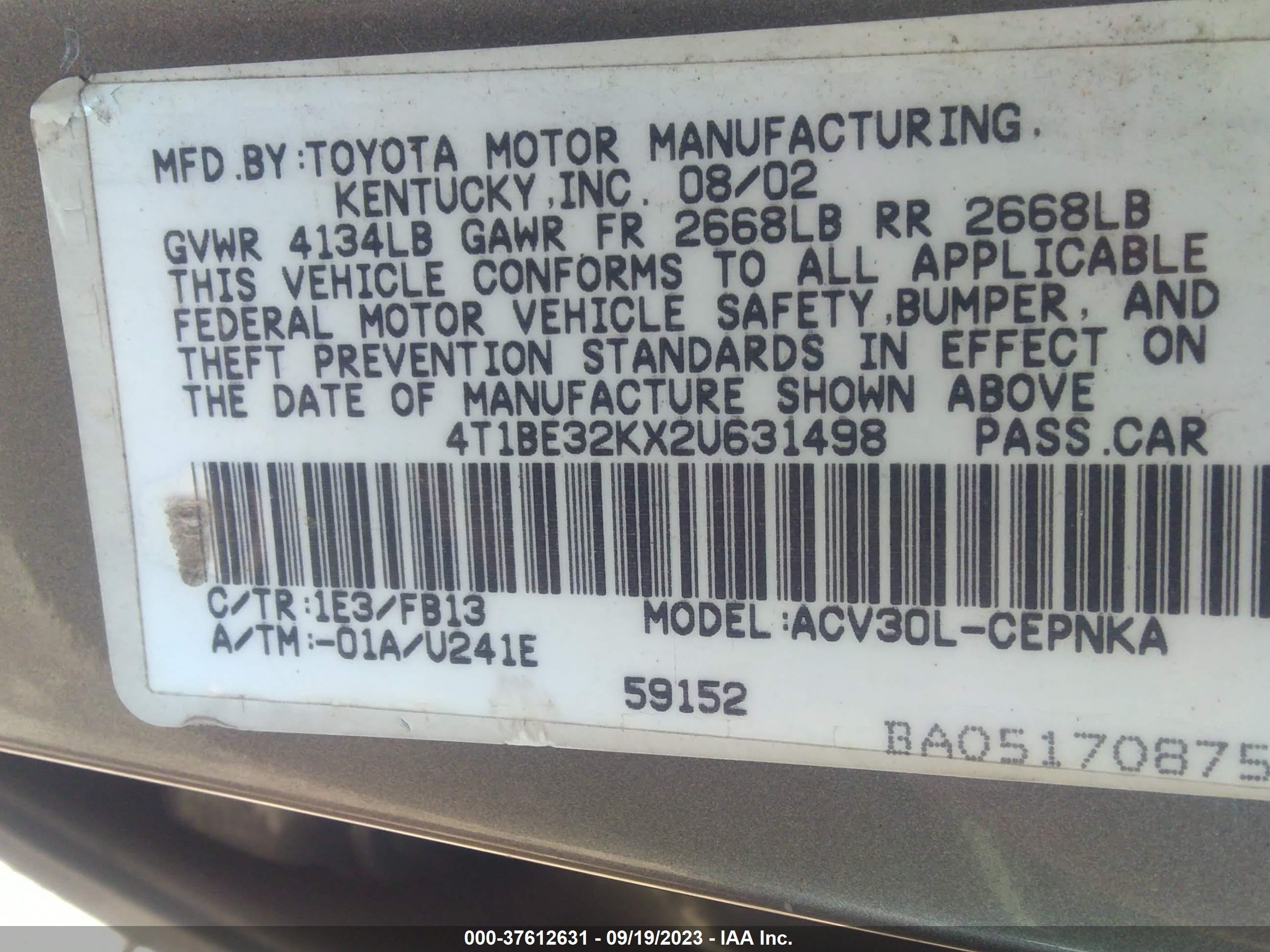 Photo 8 VIN: 4T1BE32KX2U631498 - TOYOTA CAMRY 