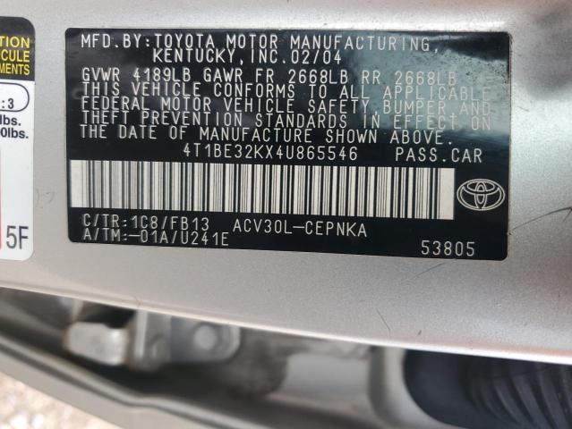 Photo 11 VIN: 4T1BE32KX4U865546 - TOYOTA CAMRY LE 