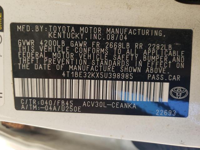 Photo 11 VIN: 4T1BE32KX5U398985 - TOYOTA CAMRY 