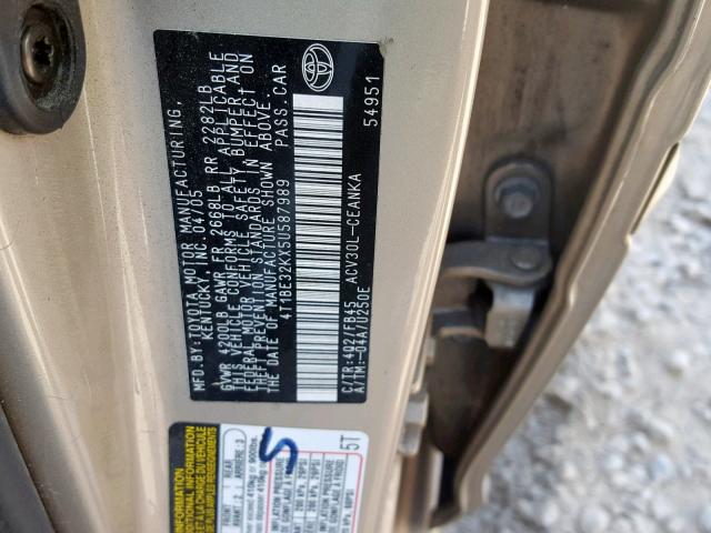 Photo 9 VIN: 4T1BE32KX5U587989 - TOYOTA CAMRY LE 