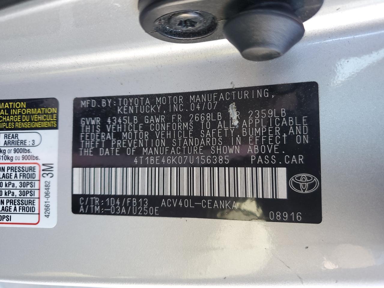 Photo 11 VIN: 4T1BE46K07U156385 - TOYOTA CAMRY 