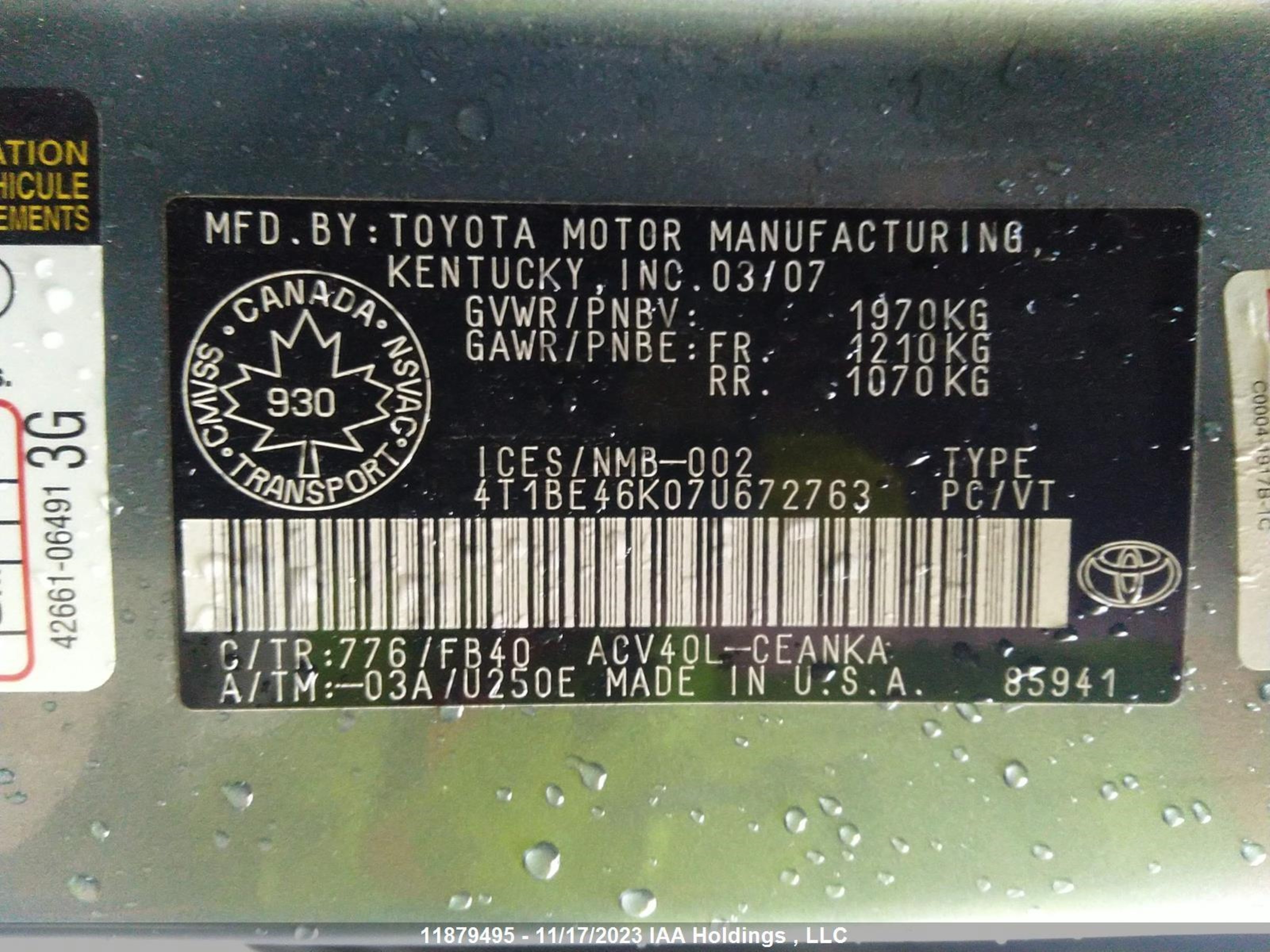 Photo 8 VIN: 4T1BE46K07U672763 - TOYOTA CAMRY 