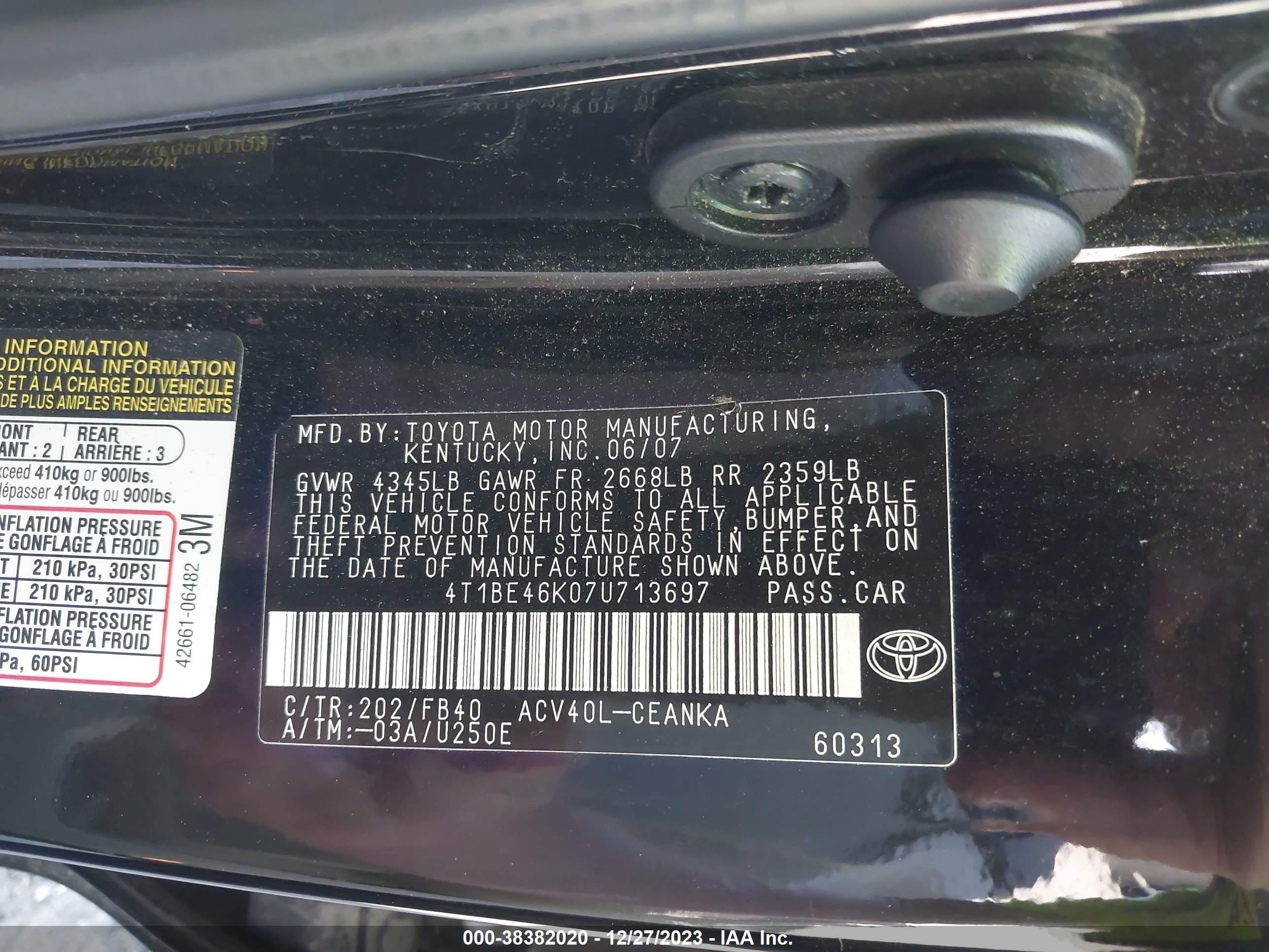 Photo 8 VIN: 4T1BE46K07U713697 - TOYOTA CAMRY 