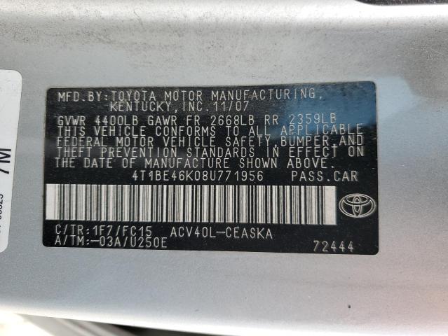 Photo 12 VIN: 4T1BE46K08U771956 - TOYOTA CAMRY 