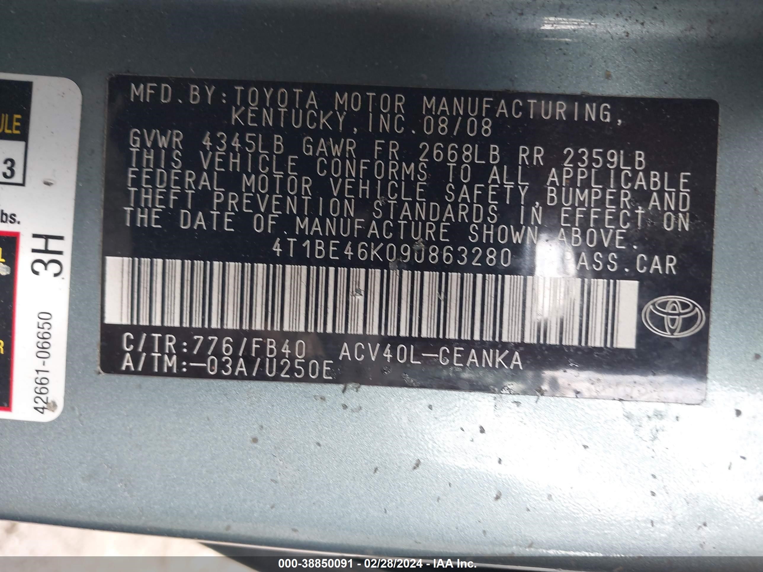 Photo 8 VIN: 4T1BE46K09U863280 - TOYOTA CAMRY 