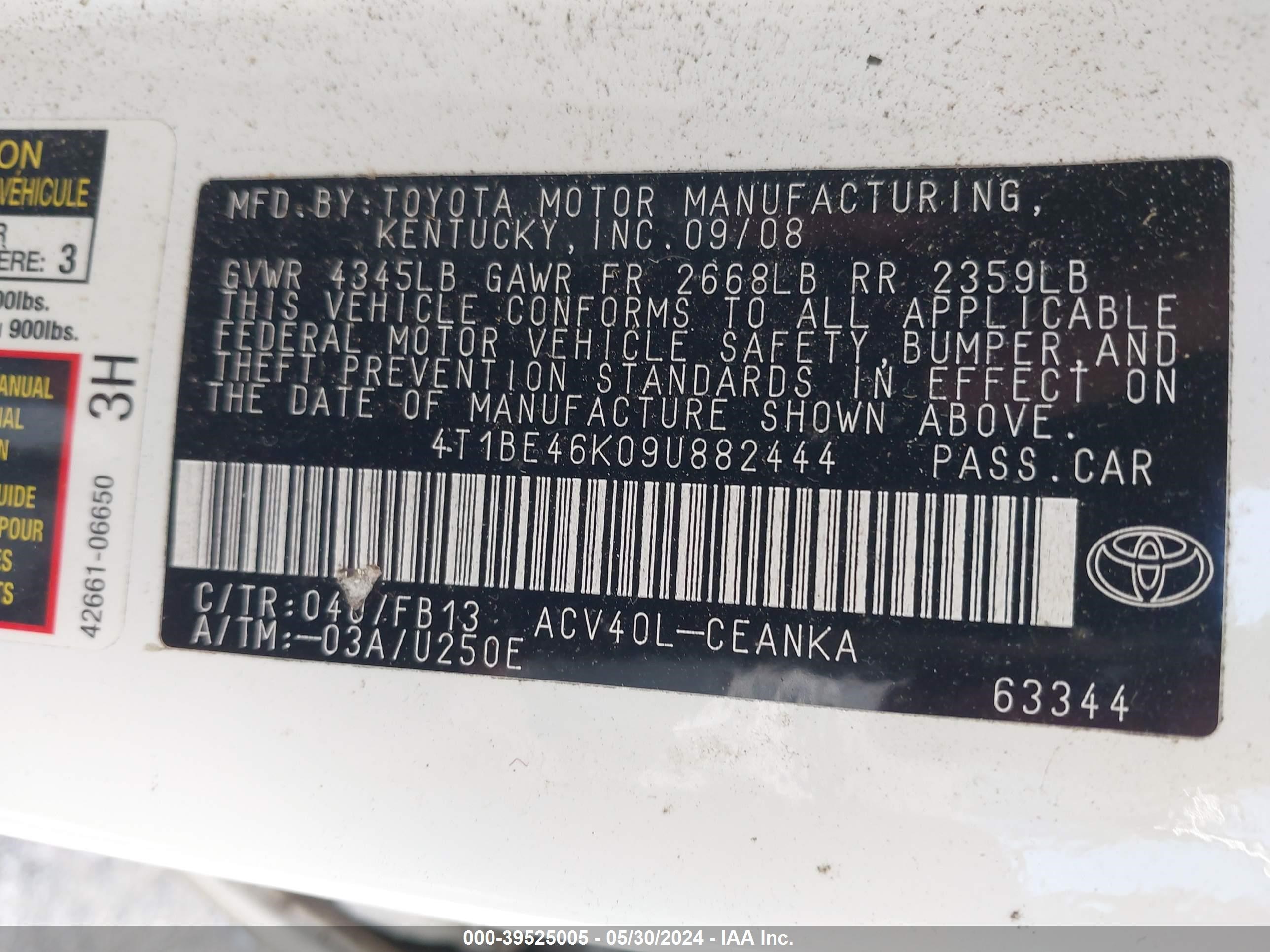 Photo 8 VIN: 4T1BE46K09U882444 - TOYOTA CAMRY 