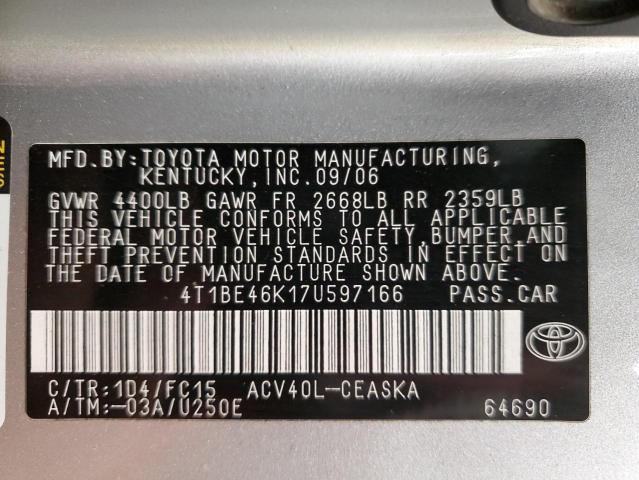 Photo 12 VIN: 4T1BE46K17U597166 - TOYOTA CAMRY 