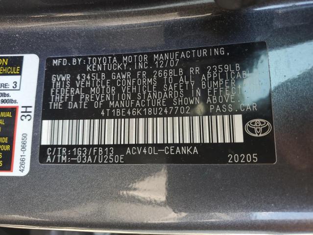 Photo 11 VIN: 4T1BE46K18U247702 - TOYOTA CAMRY 