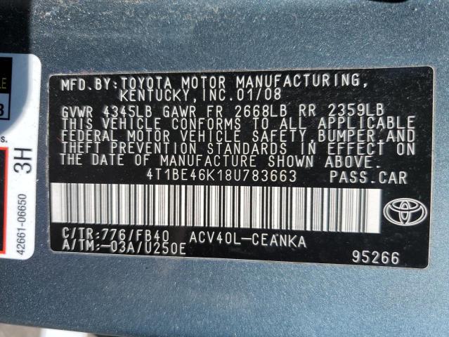 Photo 11 VIN: 4T1BE46K18U783663 - TOYOTA CAMRY CE 