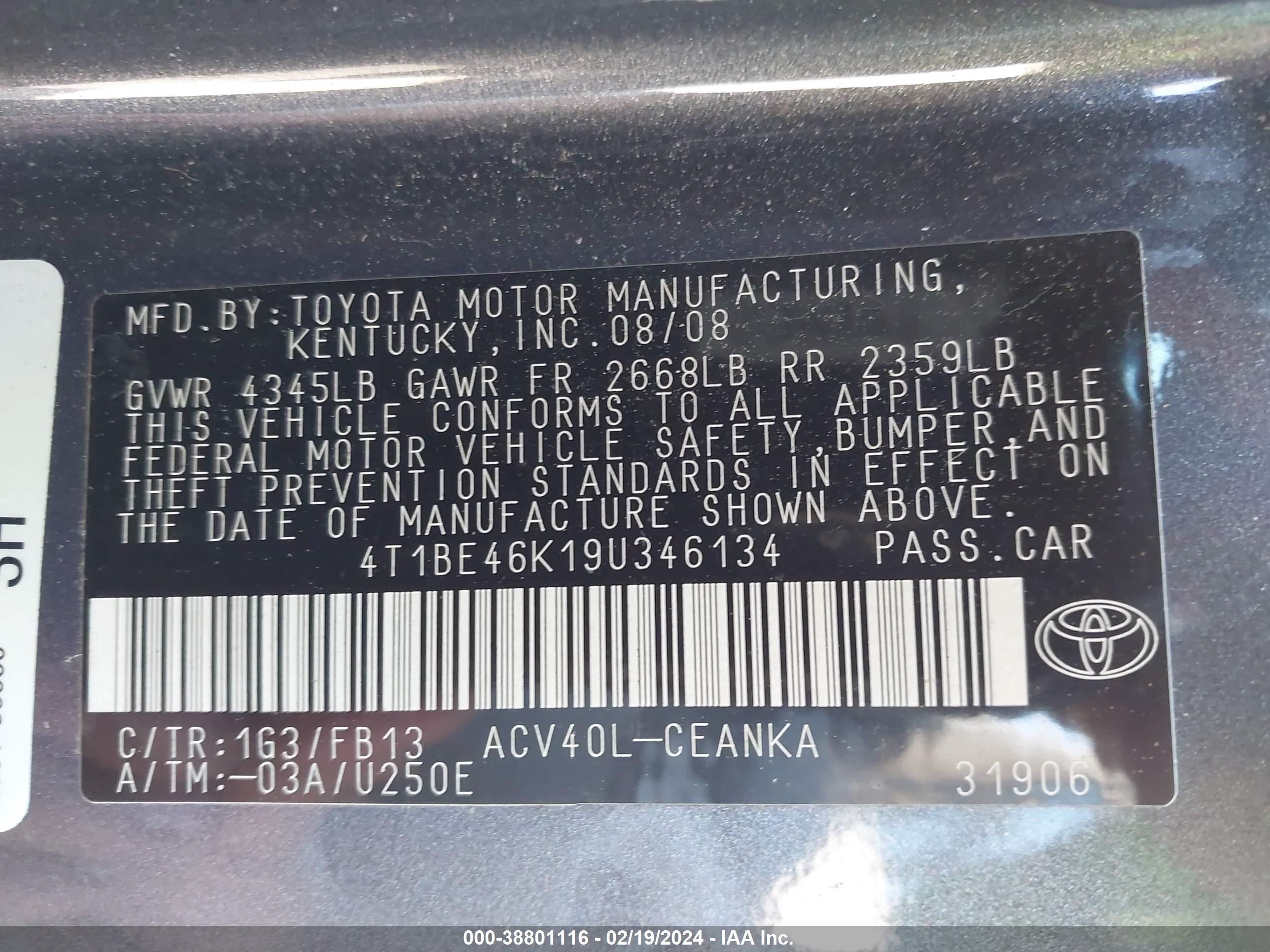 Photo 7 VIN: 4T1BE46K19U346134 - TOYOTA CAMRY 