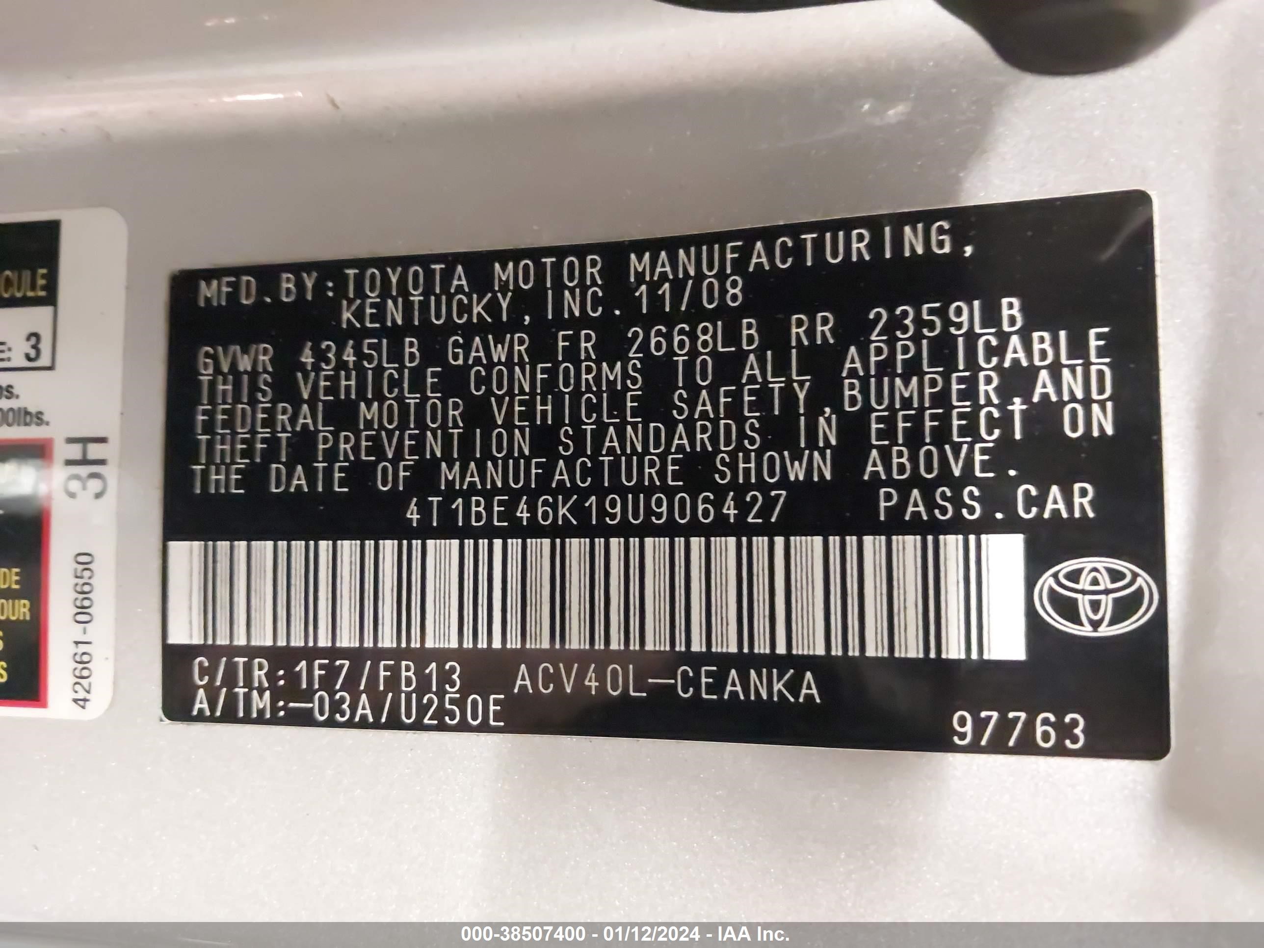 Photo 8 VIN: 4T1BE46K19U906427 - TOYOTA CAMRY 