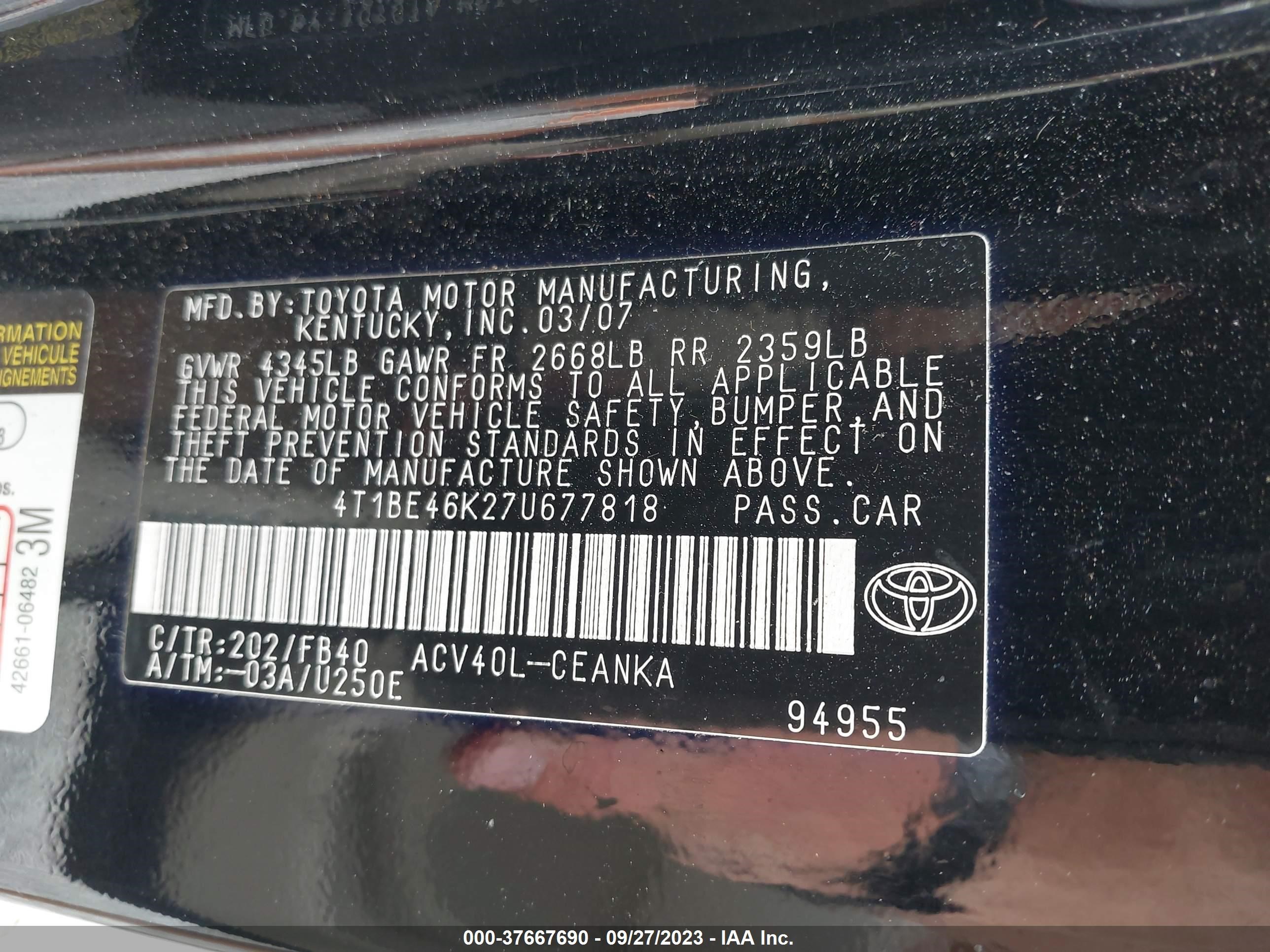 Photo 8 VIN: 4T1BE46K27U677818 - TOYOTA CAMRY 