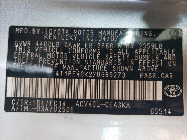 Photo 11 VIN: 4T1BE46K27U689273 - TOYOTA CAMRY CE 