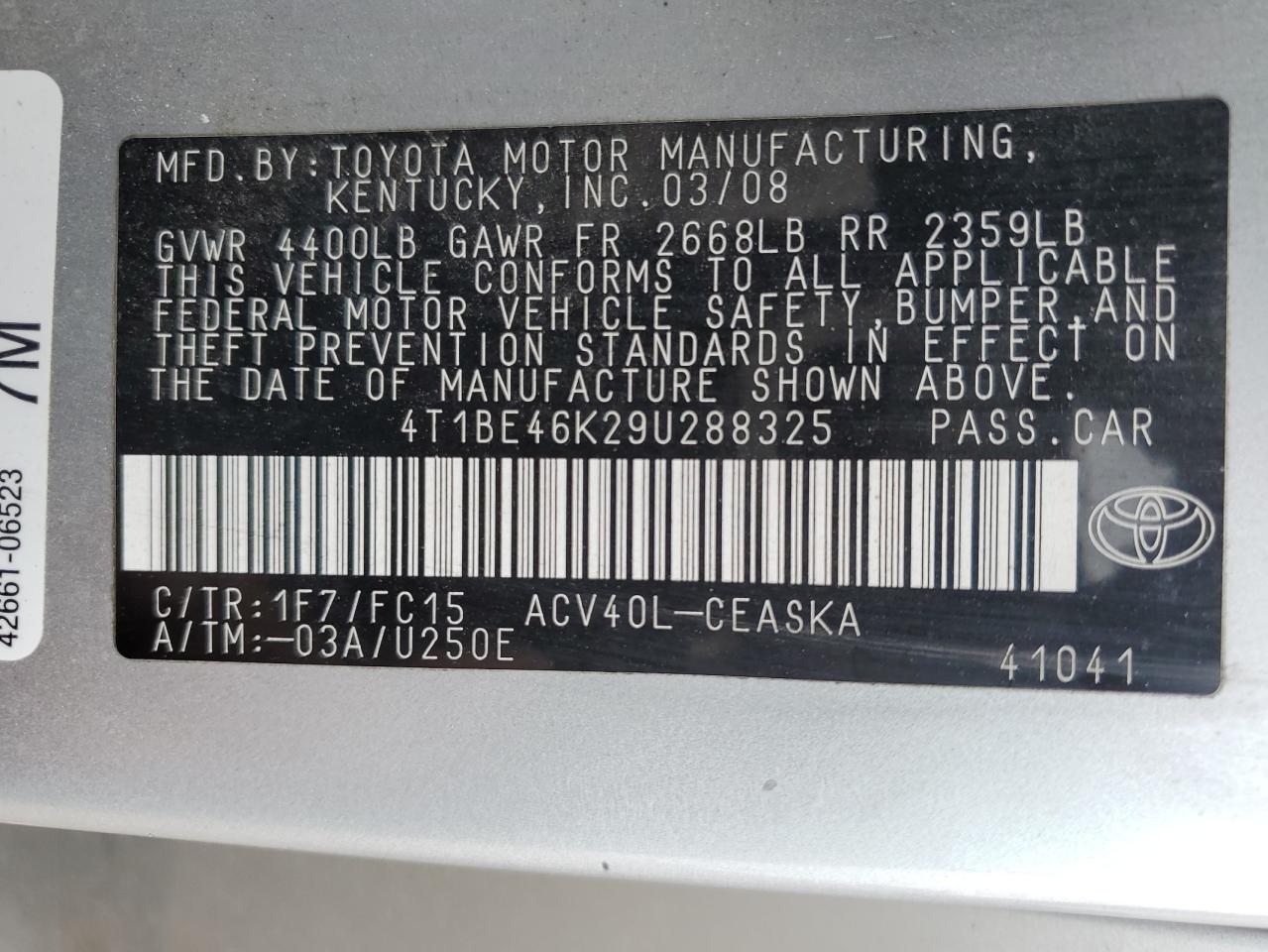 Photo 11 VIN: 4T1BE46K29U288325 - TOYOTA CAMRY 