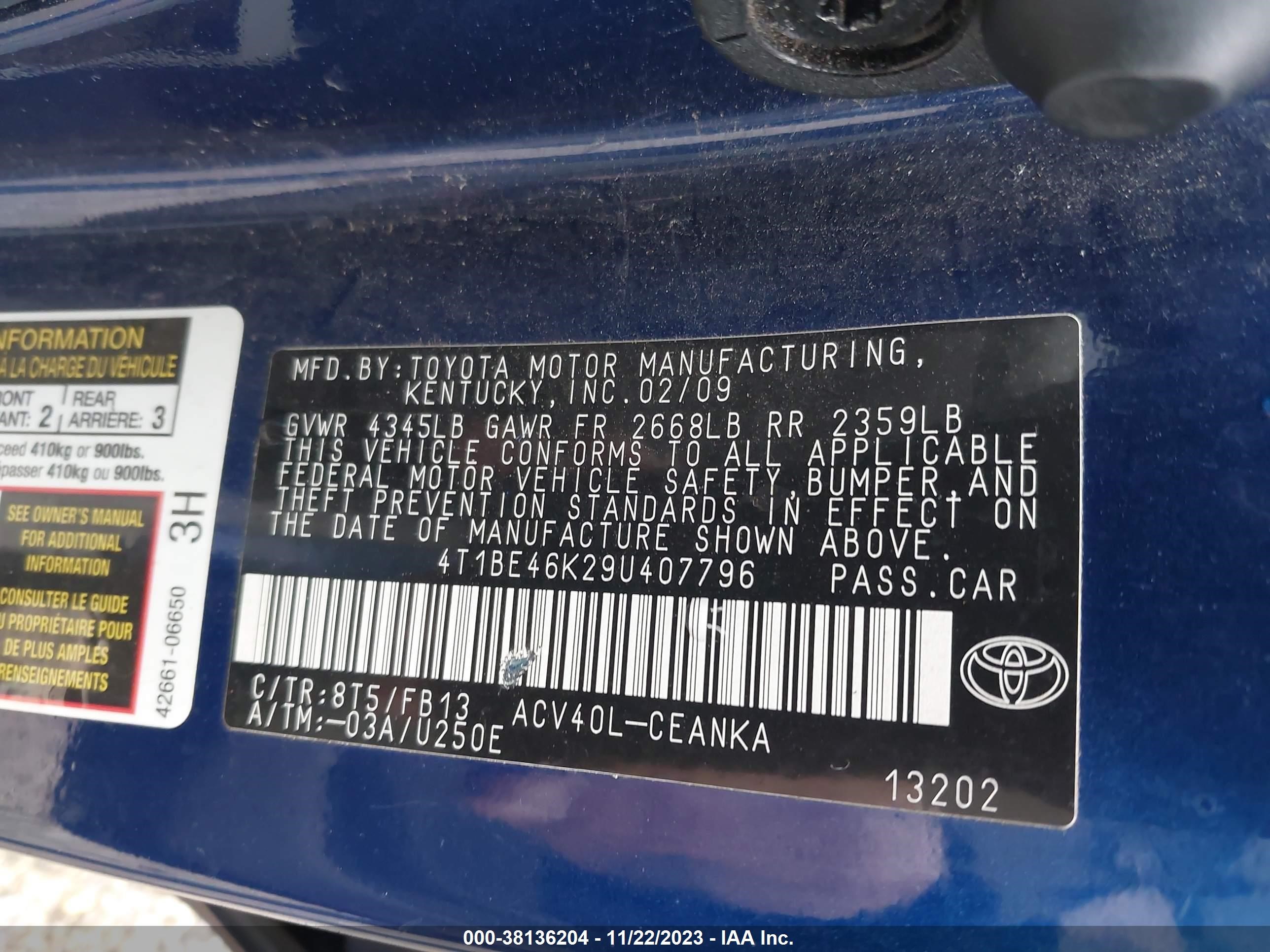 Photo 8 VIN: 4T1BE46K29U407796 - TOYOTA CAMRY 