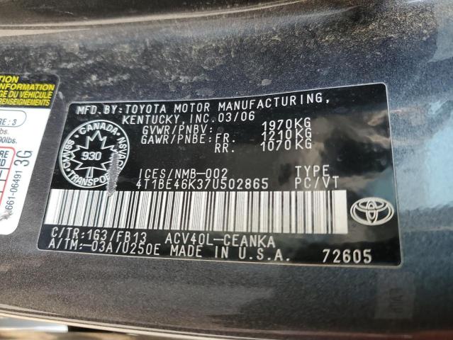 Photo 12 VIN: 4T1BE46K37U502865 - TOYOTA CAMRY CE 