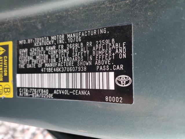 Photo 11 VIN: 4T1BE46K37U607938 - TOYOTA CAMRY CE 