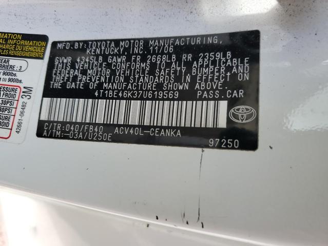 Photo 11 VIN: 4T1BE46K37U619569 - TOYOTA CAMRY CE 