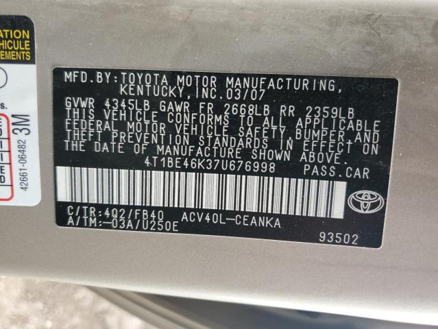 Photo 11 VIN: 4T1BE46K37U676998 - TOYOTA CAMRY CE 