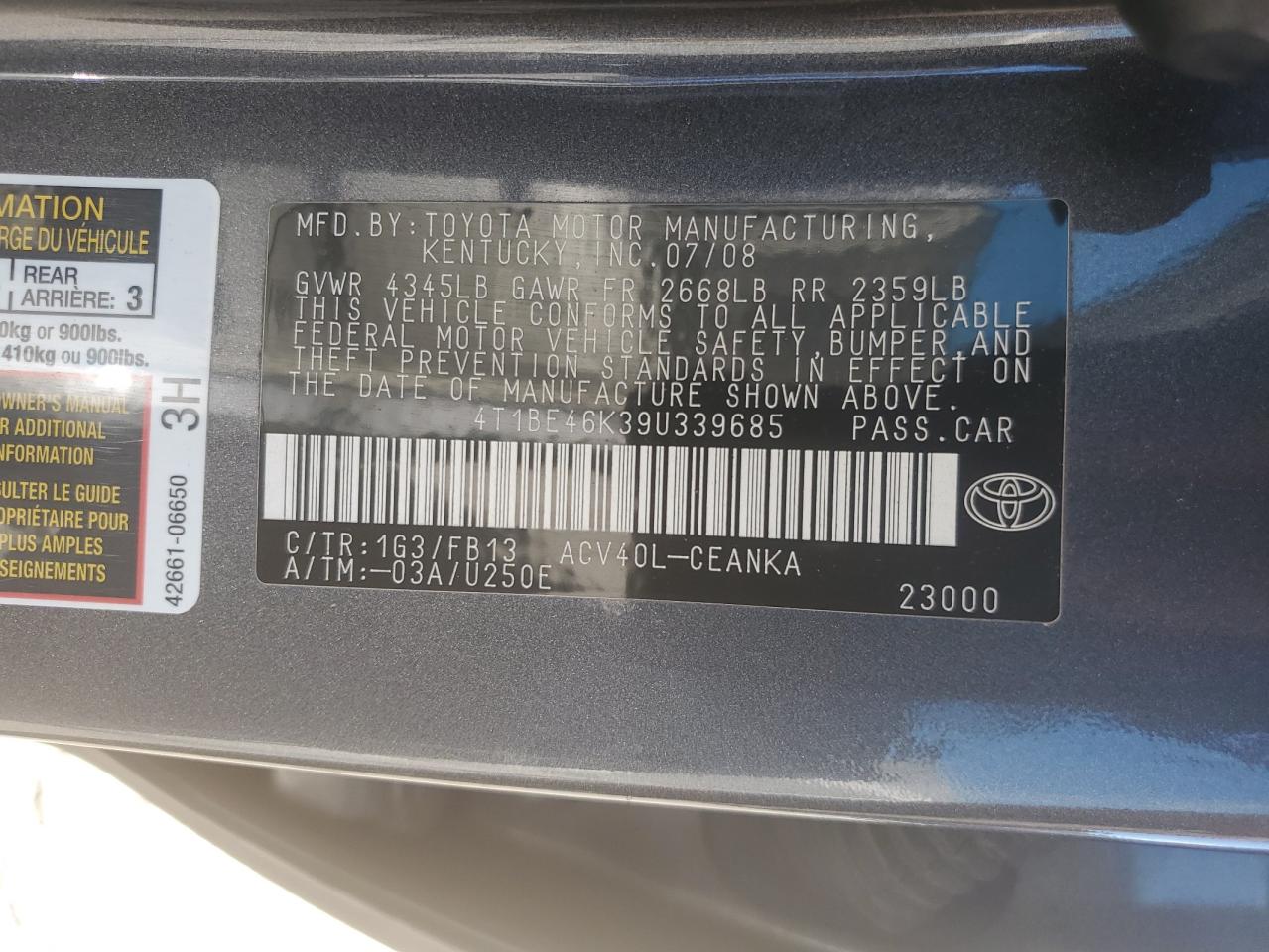 Photo 11 VIN: 4T1BE46K39U339685 - TOYOTA CAMRY 