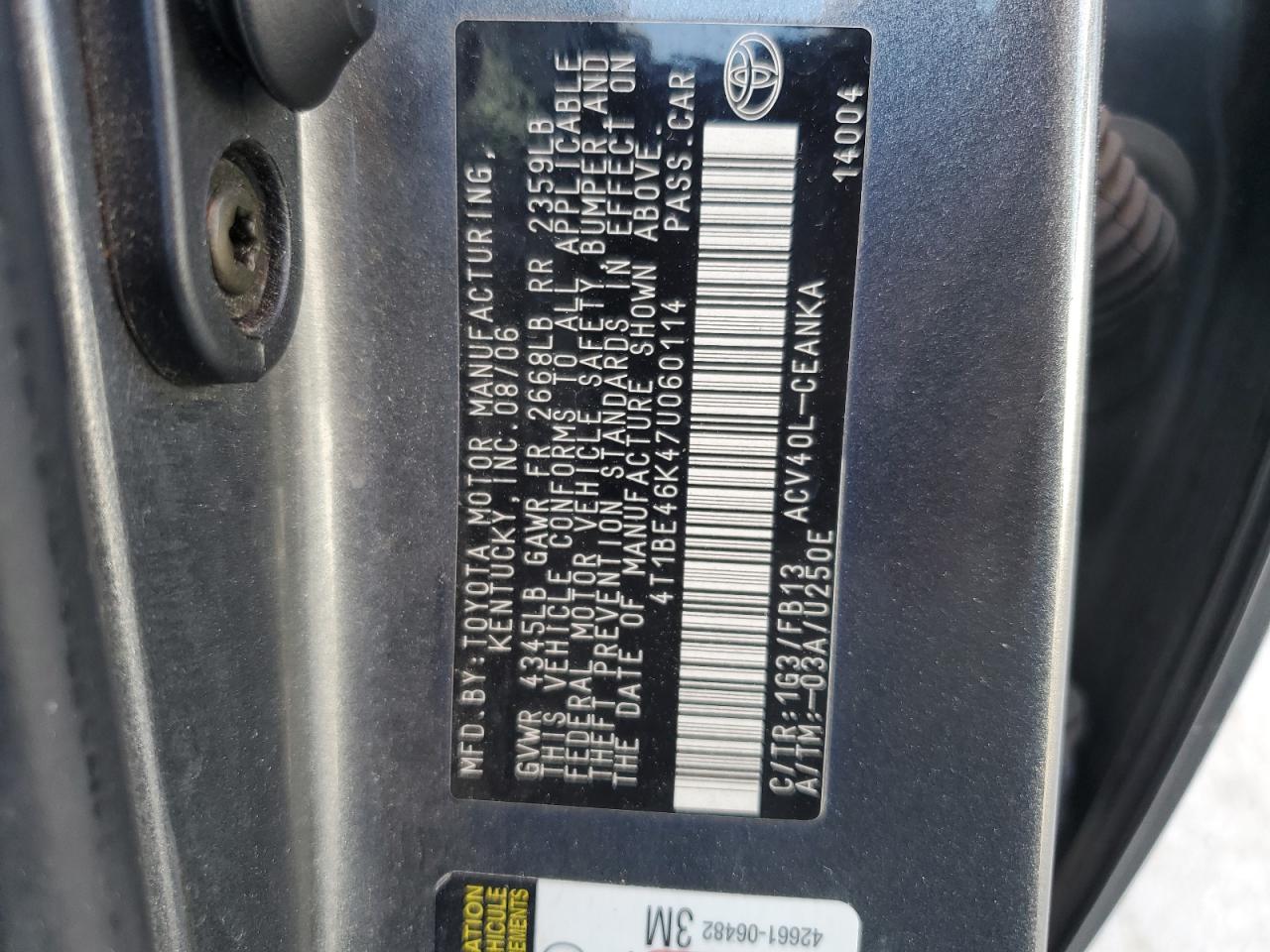 Photo 11 VIN: 4T1BE46K47U060114 - TOYOTA CAMRY 